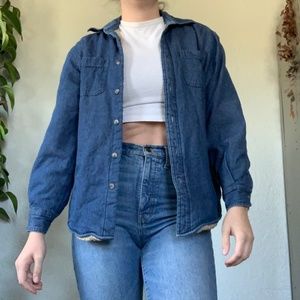 fuzzy lined jean button up shirt